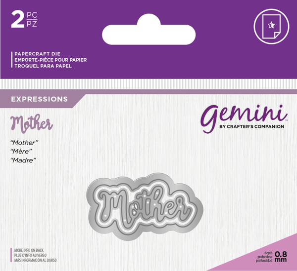 Crafters Companion – “MOTHER” 2pc Gemini Mini Die Expressions - Die'sire Essentials Only Words Word Cutting Dies SALE