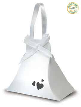 WHITE HANDBAG Heart Favour GIFT BOX Pearl Lustre Celebration Wedding Baby Shower Birthday engagement anniversaries
