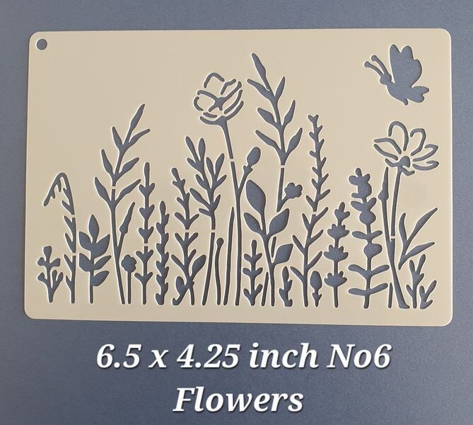 6.5 x 4.25 inch FLOWERS Stencil No6. Scrapbooking Tee Shirt Wall Painting Glass Fabric Greeting Cards Stencil Mylar Mixed Media Stencils Furniture Templates Craft Projects Interior Exterior