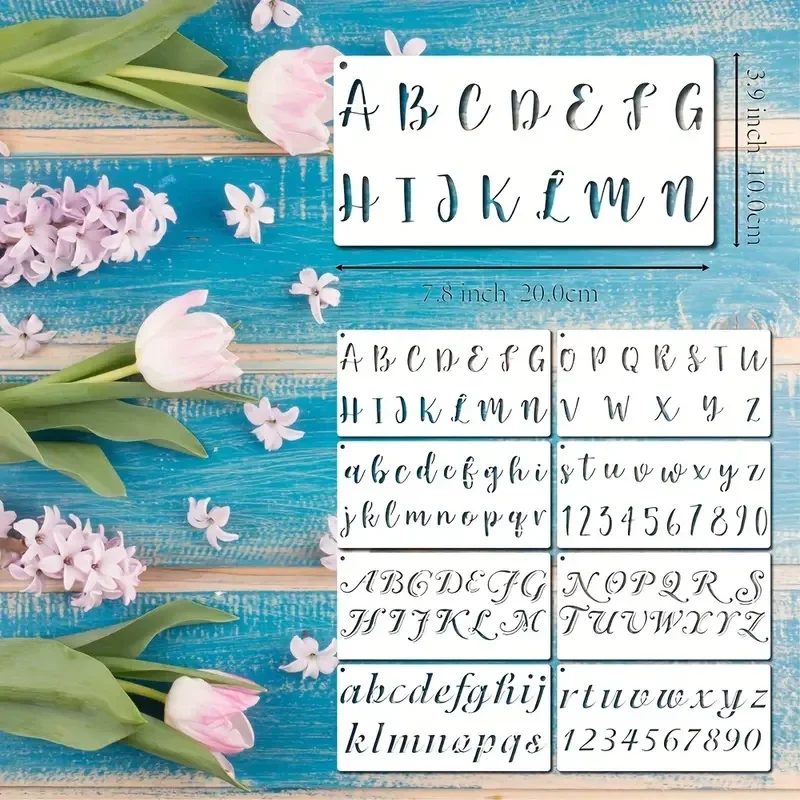 Pack of 2 Sets of Alphabet and Numbers Craft Stencils Scrapbooking Tee Shirt Wall Painting Cake Glass Fabric Greeting Cards Stencil Mylar Mixed Media Decorative Stencils Furniture Spray Paint Templates Craft Projects Interior Exterior