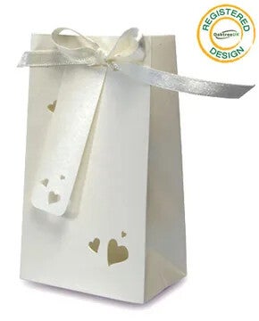 IVORY Heart BAG GIFT BAG Pearl Lustre Celebration Bridal Baby Shower Birthday engagement anniversaries retirement