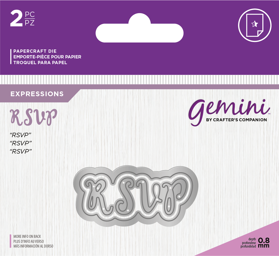 Crafters Companion – “RSVP” 2pc Gemini Mini Die Expressions - Die'sire Essentials Only Words Word Cutting Dies SALE