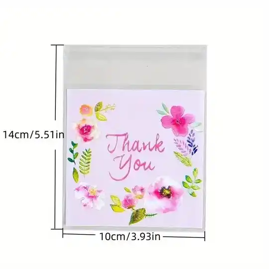 Peel and Seal Cellophane Party Cello Gift Bags With Pink Floral Thank You Pattern Suitable Keep Food Fresh Biscuits Cookies Favour Party popcorn handcrafts confetti Supplies 14xcm x 10cm birthday gifts favour wedding Treats Popcorn Handcrafts Confetti