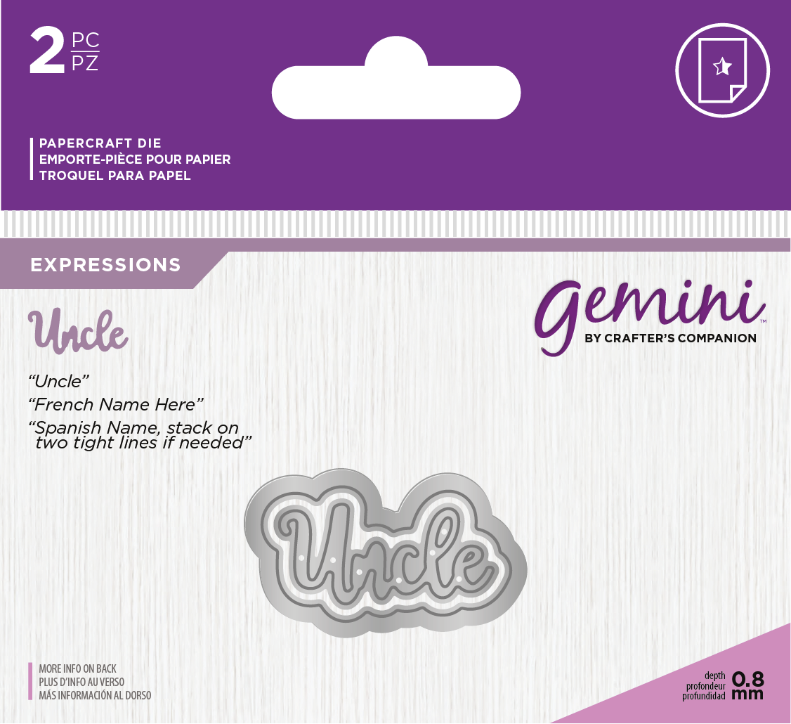 Crafters Companion – “UNCLE 2pc Gemini Mini Die Expressions - Die'sire Essentials Only Words Word Cutting Dies SALE