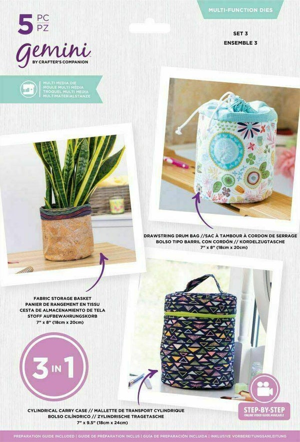 Gemini Set 3 Multi Media Function 5 Die Pack Cylindrical Carry Case-Fabric Storage Basket -Drawstring Drum Bag