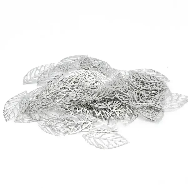 50pcs Silver Colour Lightweight Metal Alloy Leaves 2.4cm x 1.4cm Steampunk Craft Crafting Decorative Design Metal Work Card Making Scrapbooking Bling Greeting Cards Leaf Embellishment