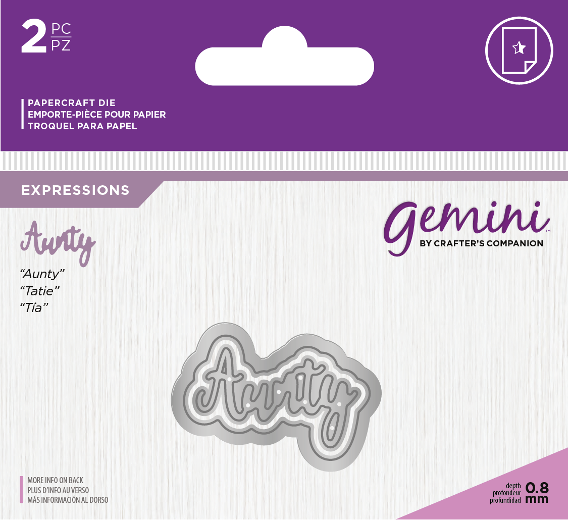 Crafters Companion – “Aunty” 2pc Gemini Mini Die Expressions - Die'sire Essentials Only Words Word Cutting Dies