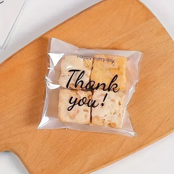 Peel and Seal Cello Clear Gift Bags, “Happy Every Day Thank You” Lettering, Wedding Favours, Keeps Food Safe and Fresh, Such as  Popcorn, Pick and Mix Sweets, Chocolates Size;- 2.5x2.5 Inch, 25pc, Food-Safe Material,
