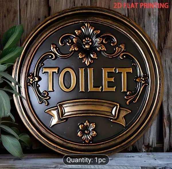 Round Printed, 2D “TOILET” Room Metal Door Sign, Home, Office, Man Cave Bar, Business, Shop, Indoor, Outdoor Toilet, Waterproof, Lightweight, WC, Unisex Bathroom Toilet, Ladies/Gents Door Sign, 8 Inch Diameter,