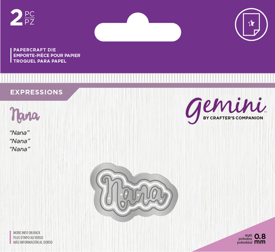 Crafters Companion – “NANA” 2pc Gemini Mini Die Expressions - Die'sire Essentials Only Words Word Cutting Dies SALE