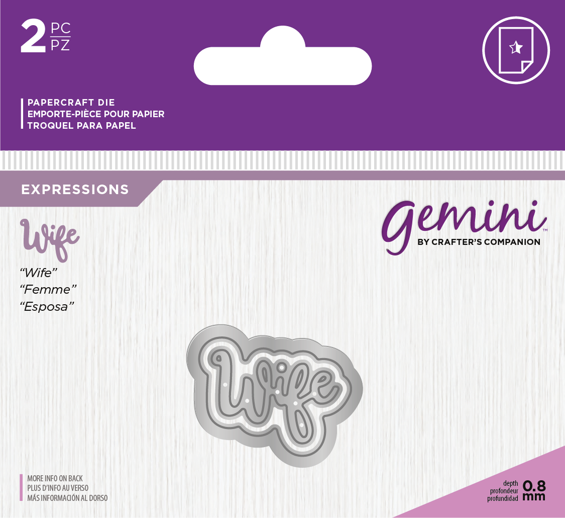 Crafters Companion – “WIFE” 2pc Gemini Mini Die Expressions - Die'sire Essentials Only Words Word Cutting Dies SALE