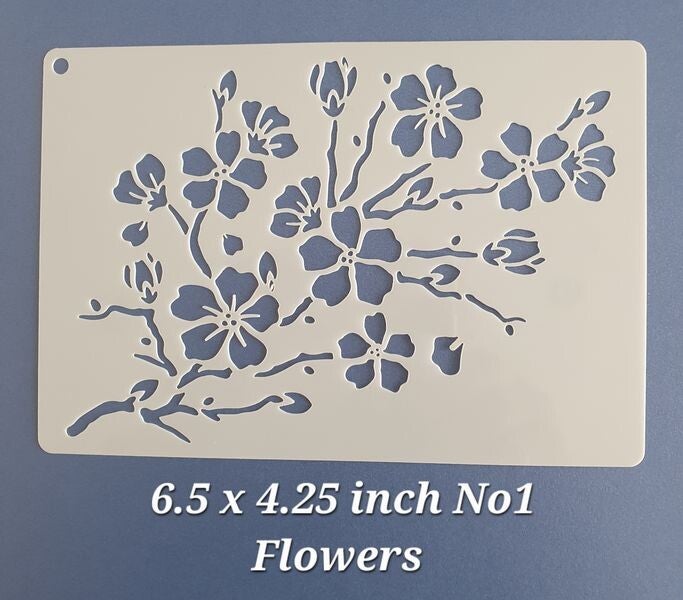 6.5 x 4.25 inch FLOWERS Stencil No1. Scrapbooking Tee Shirt Wall Painting Glass Fabric Greeting Cards Stencil Mylar Mixed Media Stencils Furniture Templates Craft Projects Interior Exterior