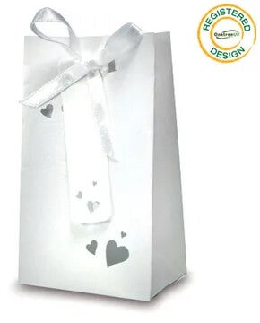 WHITE Heart FAVOUR GIFT BAG Heart Pearl Lustre. Celebration Bridal Baby Shower Birthday engagement anniversaries