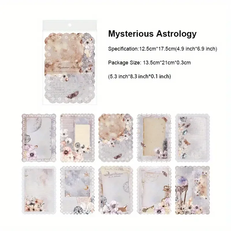 10pcs MYSTERIOUS ASTROLOGY 5 x 7 inch Vintage Scrapbook Paper Textured Paper DIY Craft Scrapbooking Paper Sheets Handmade Mix Special Papers for Scrapbooking Art Journaling Card Making