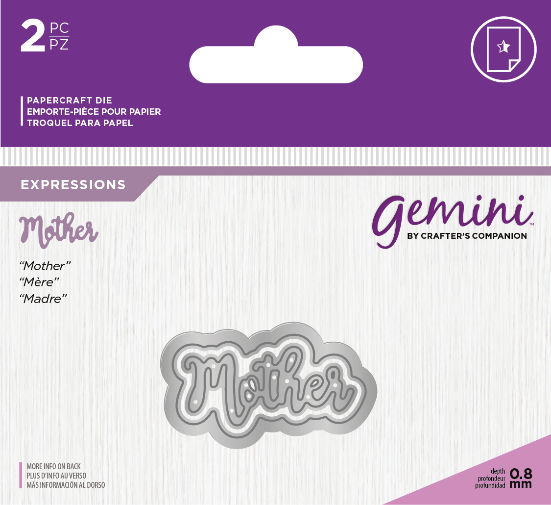 Crafters Companion – “MOTHER” 2pc Gemini Mini Die Expressions - Die'sire Essentials Only Words Word Cutting Dies SALE