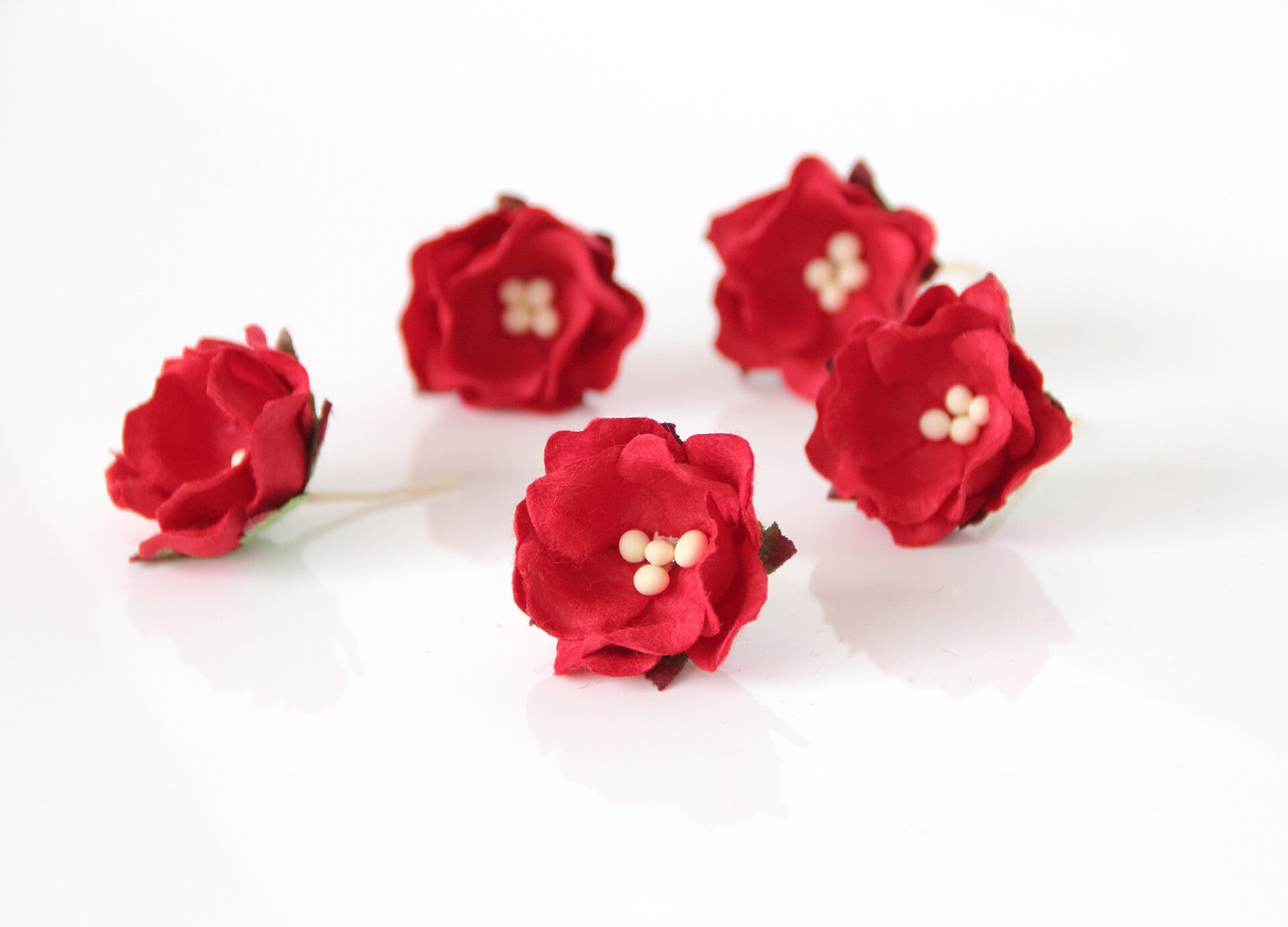 RED APPLE BLOSSOM Hand Crafted Mulberry Paper Flowers Craft Embellishments Floral DIY Projects Natural  Renewable Materials Mixed Vibrant Colours