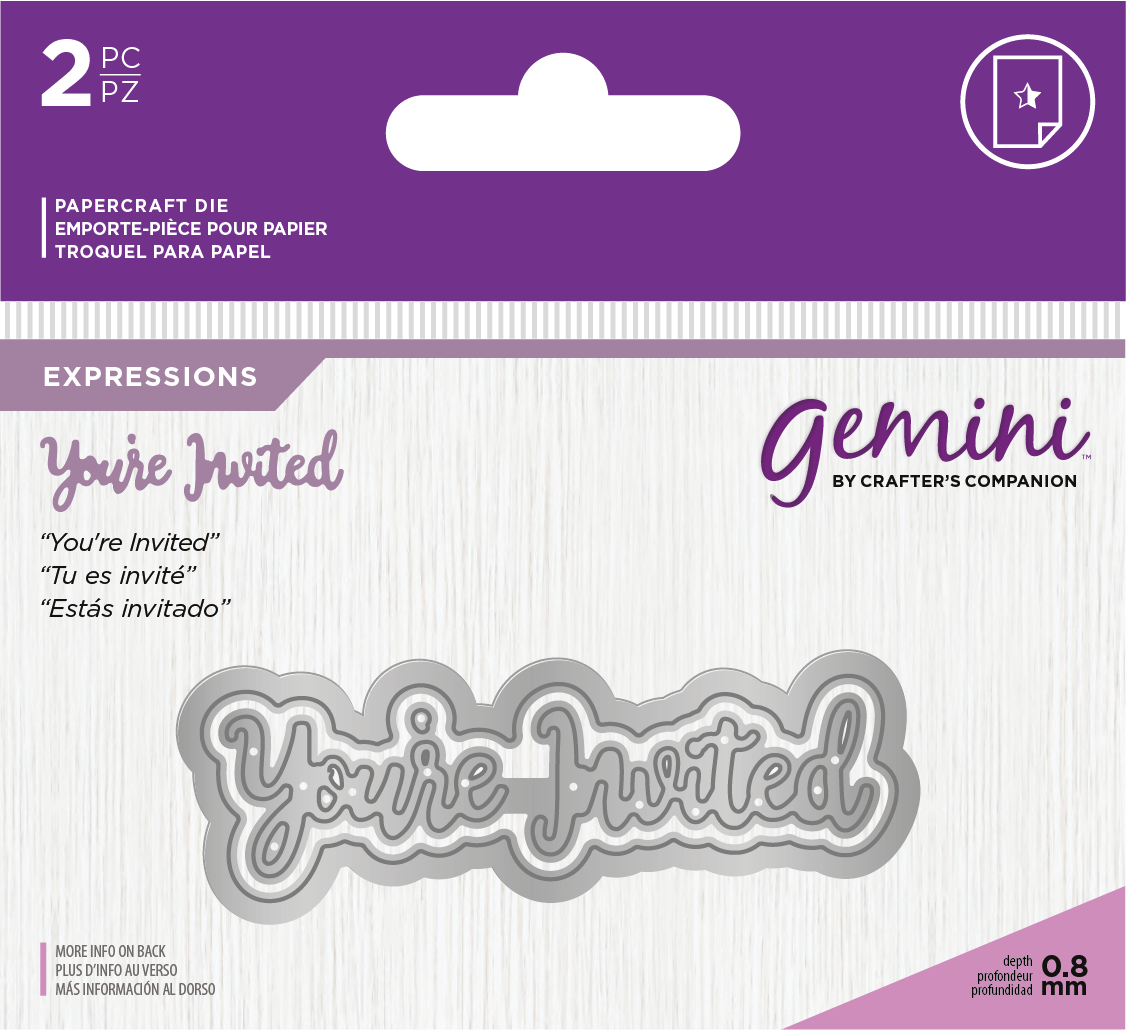 Crafters Companion – “YOUR INVITED” 2pc Gemini Mini Die Expressions - Die'sire Essentials Only Words Word Cutting Dies SALE
