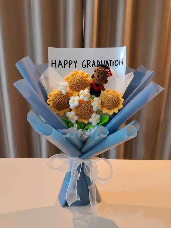 BGA210 Blue Indian boy sunflower graduation bouquet