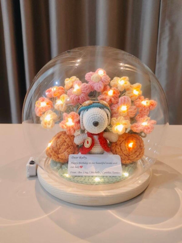 GCL0016 Snoopy pink orange yellow flower glass