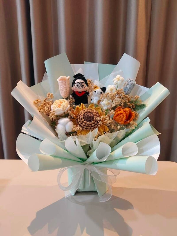 BGA0318 Cat baby breath sunflower boy bouquet