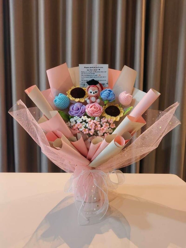 BGA0319 Shellie May pastel sunflower rose tulip pink bouquet