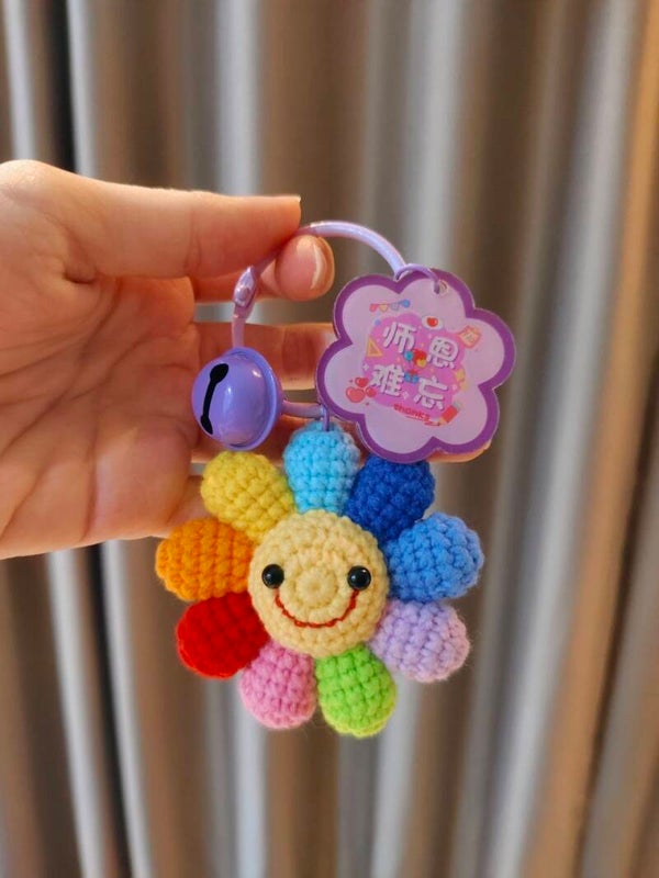 KFL0020 Medium rainbow sunflower keychain with tags
