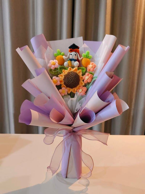 BGA0194 Bunny carrot sunflower purple bouquet