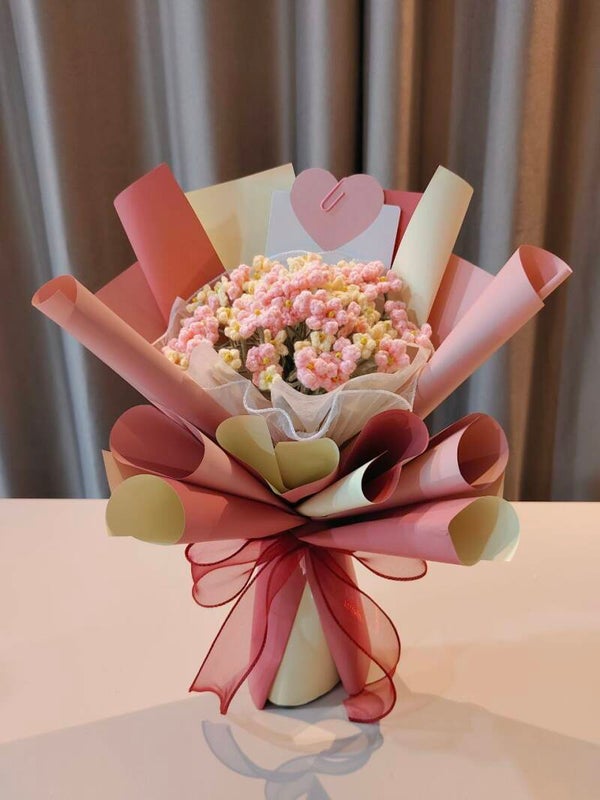 BBF0217 Pink yellow baby breath bouquet
