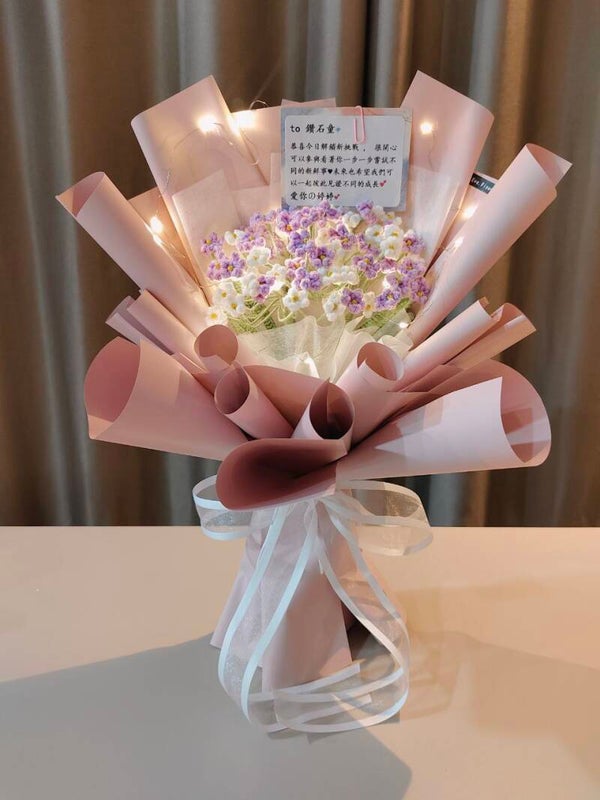 BBF0234 Purple white baby breath bouquet