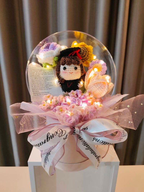 ACR0038 Purple peach mixed flower graduation acrylic pot