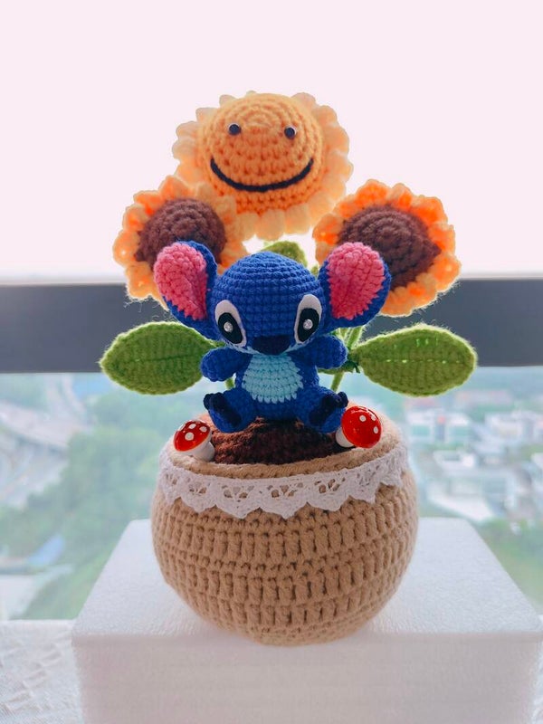PCL0036 Stitch smiley sunflower pot