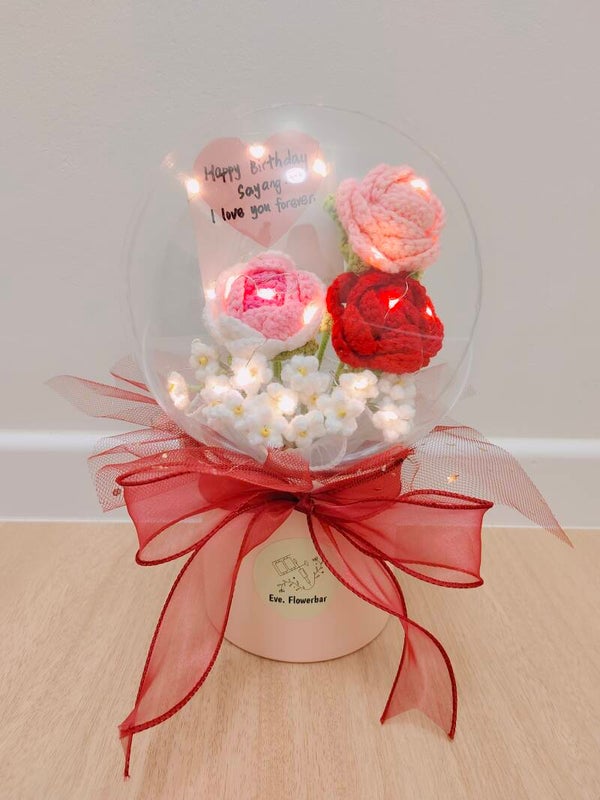 ACR0030 Rose baby breath acrylic pot