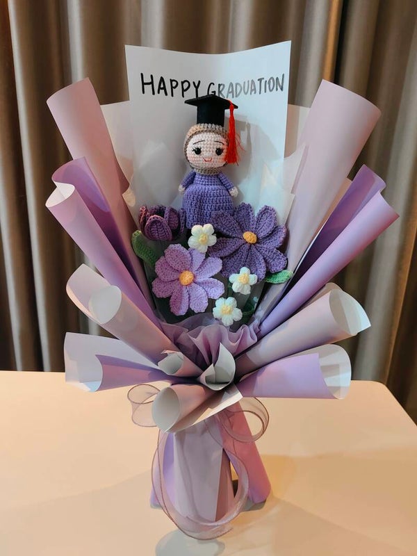 BGA291 Hijab doll purple graduation bouquet