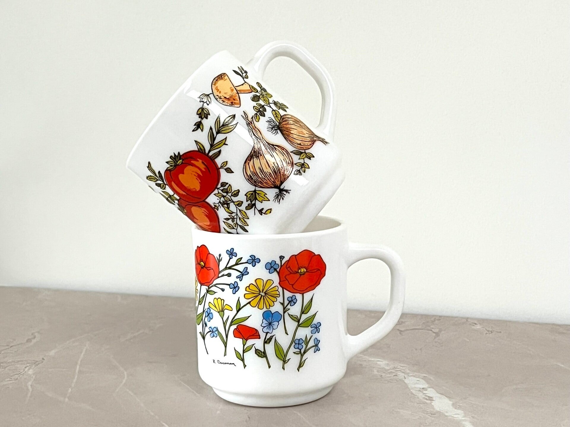 2 mugs fleurs et légumes