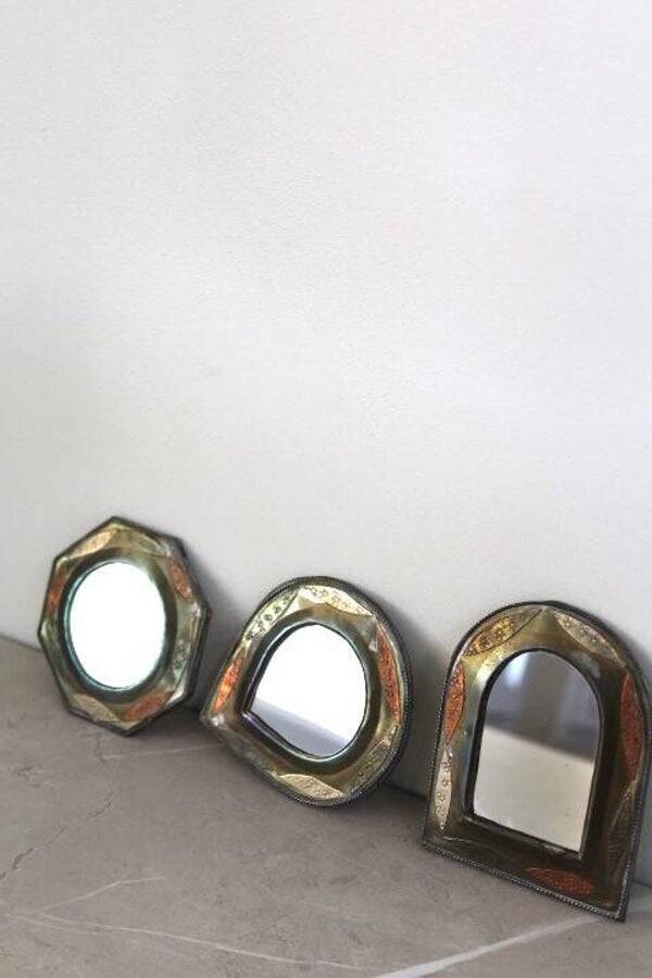 3 petits miroirs vintage en cuivre et laiton