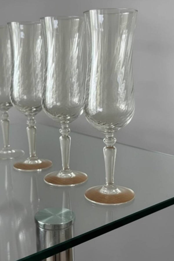 6 flûtes à champagne vintage français en verre torsadé