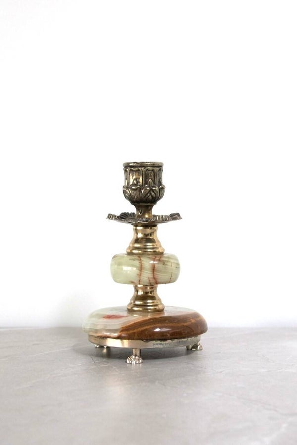 Bougeoir vintage en laiton et marbre