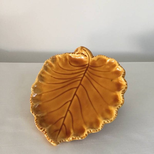 Vide-poche vintage en céramique émaillée - Feuille