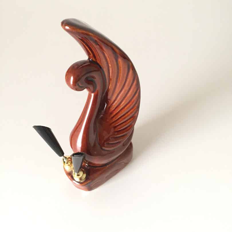 Porte-stylos vintage en céramique Cygne Art Déco