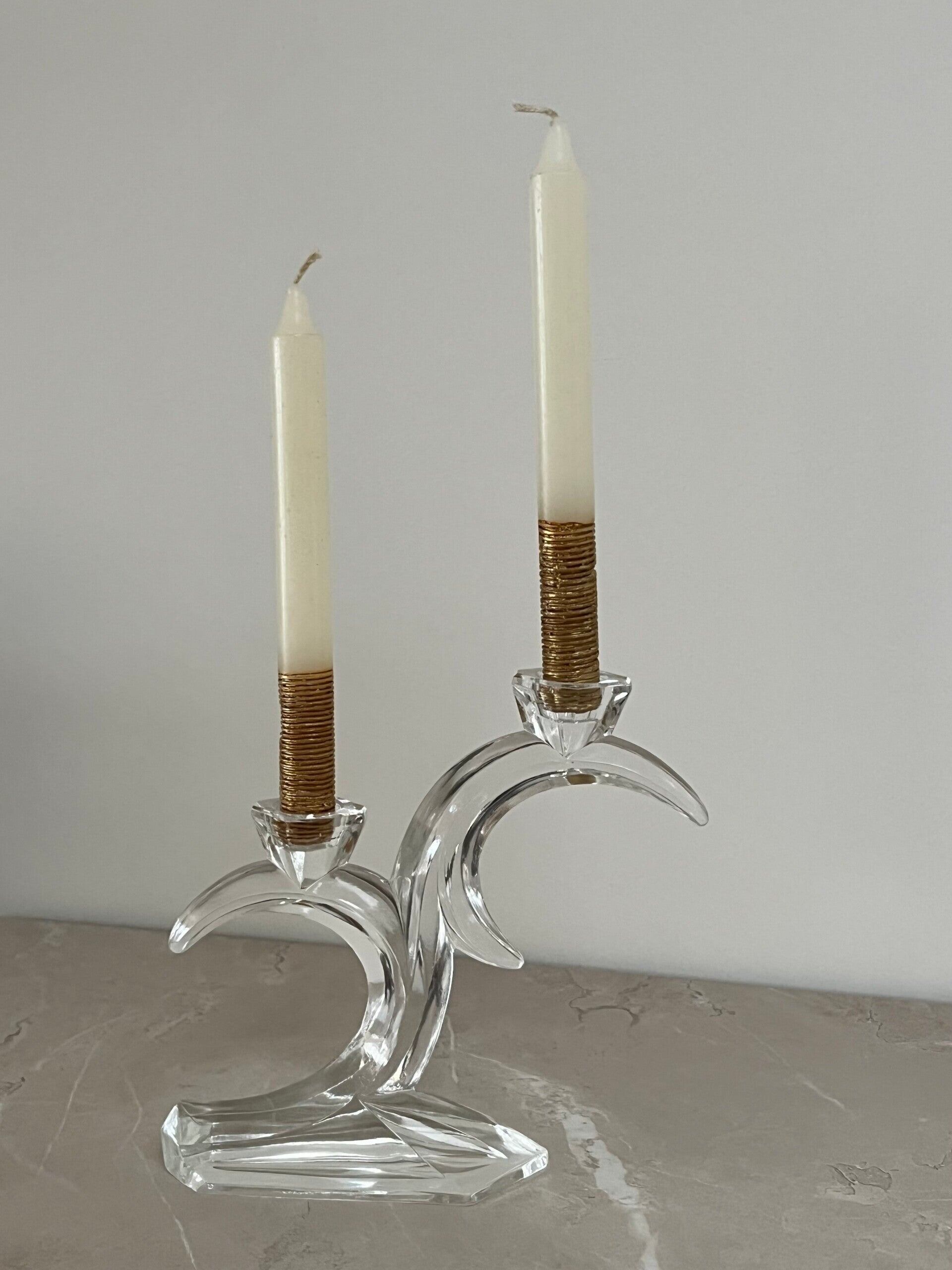 Bougeoir double en verre Art Déco