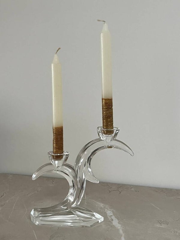 Bougeoir double en verre Art Déco