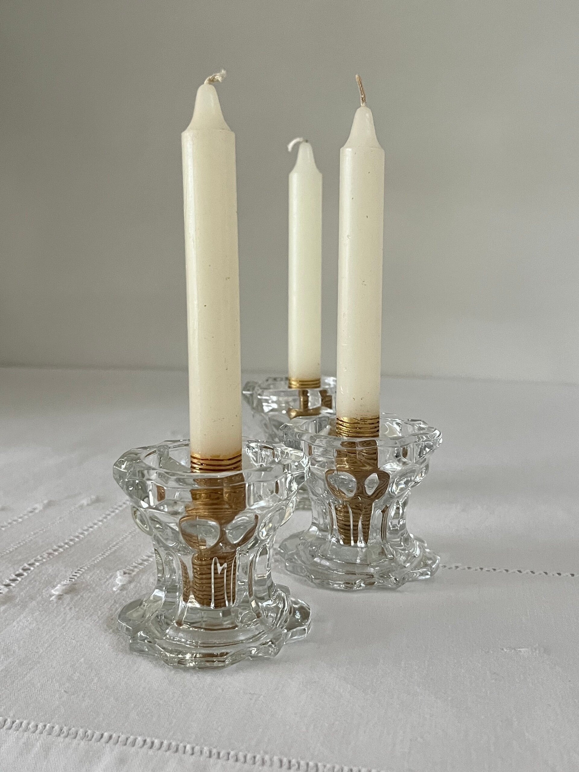 3 bougeoirs français en verre - 3 French glass candle holders