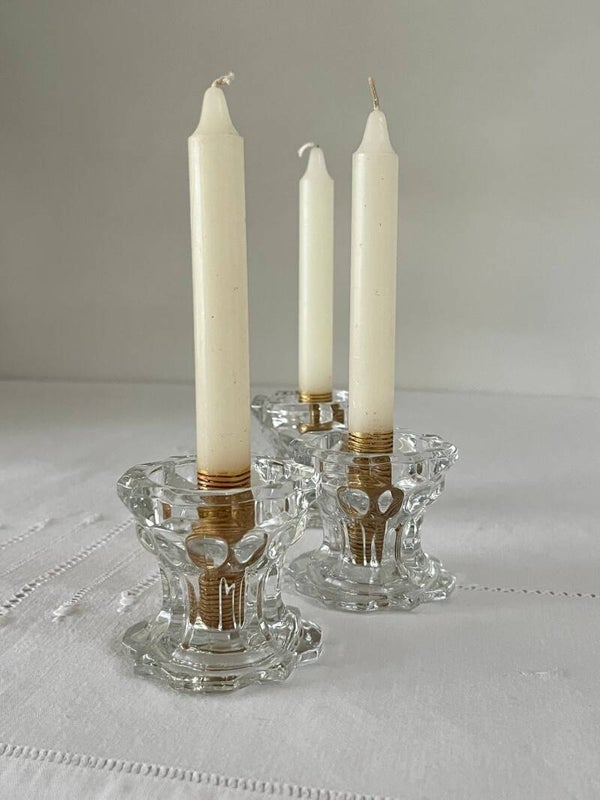 3 bougeoirs français en verre - 3 French glass candle holders