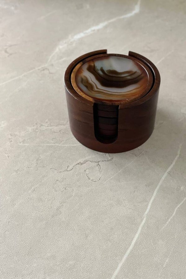 Ensemble de 6 Dessous de Verre Bois et Agate du Brésil