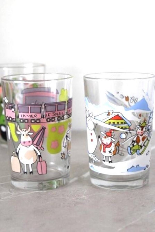 6 verres de collection vaches