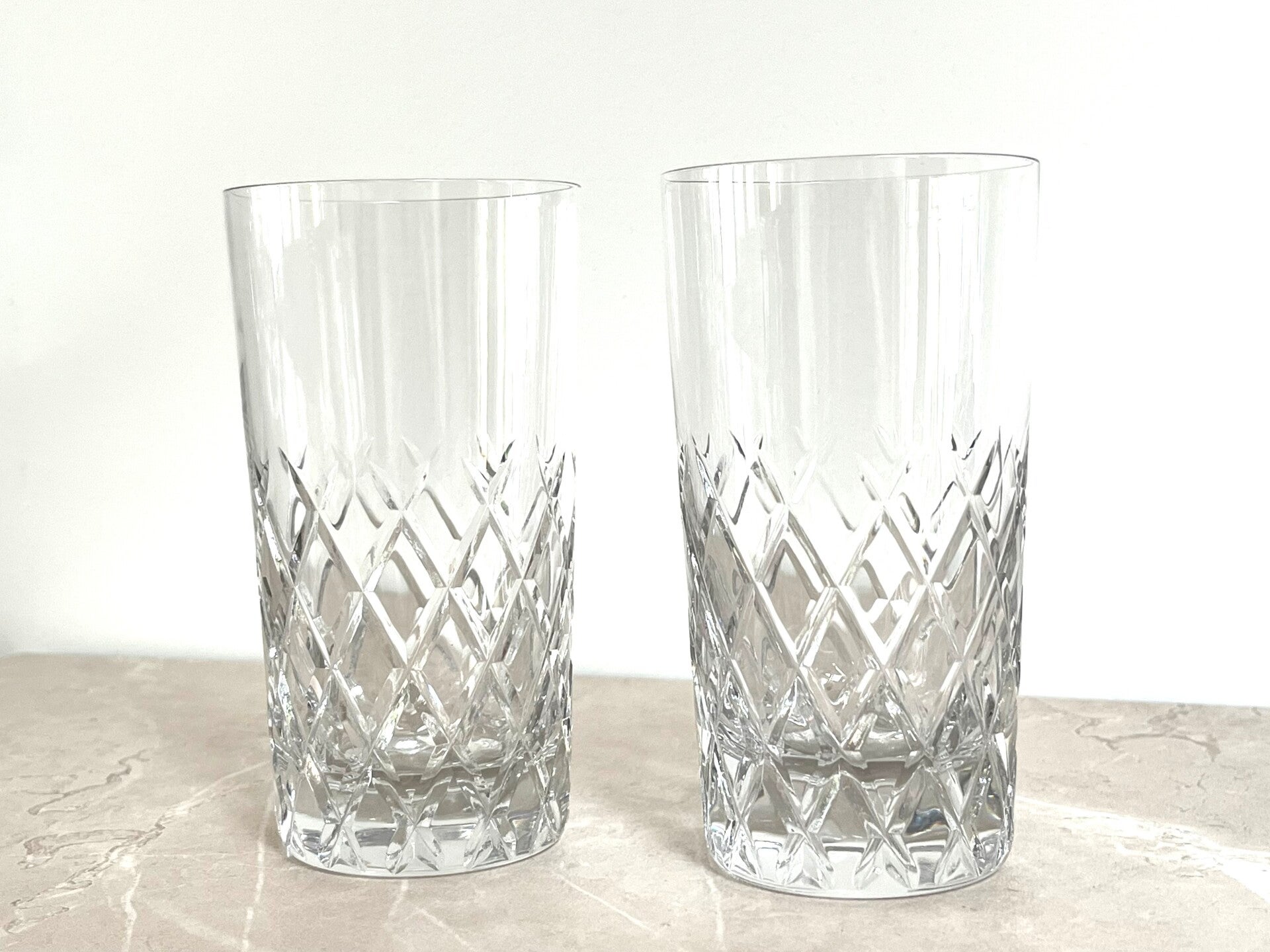 2 verres long drink en cristal