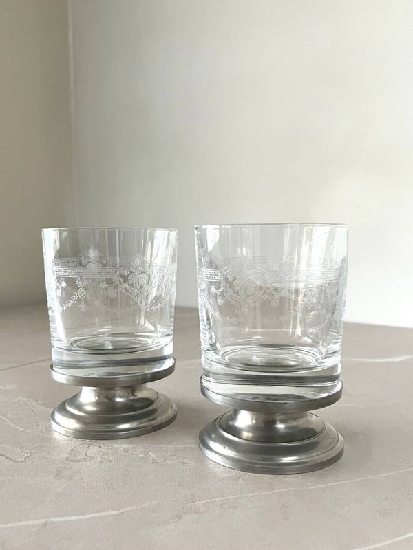 2 verres Dampierre sur pieds en étain