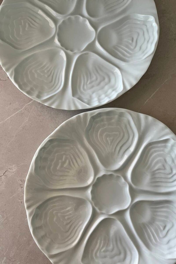 Assiette à huîtres en porcelaine blanche (Lot de 2)