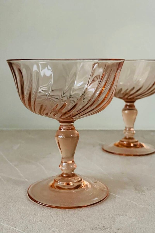 Vintage French pink champagne coupes