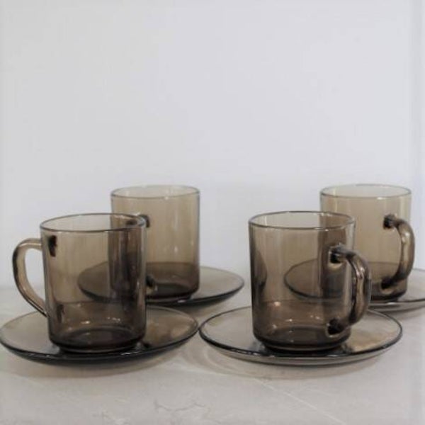 Service à café en verre fumé